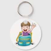 Jongen in rugzak Waving Fun School Kind Sleutelhanger (Achterkant)