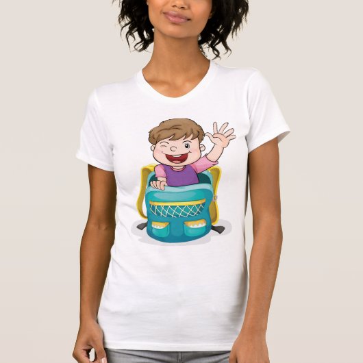 Jongen in rugzak Waving Fun School Kind T-shirt (Voorkant)