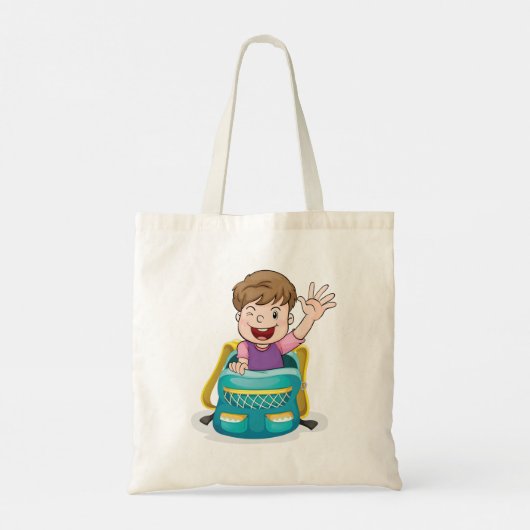 Jongen in rugzak Waving Fun School Kind Tote Bag (Achterkant)
