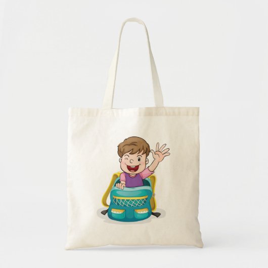 Jongen in rugzak Waving Fun School Kind Tote Bag (Voorkant)