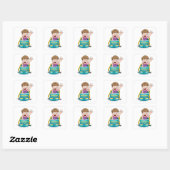 Jongen in rugzak Waving Fun School Kind Vierkante Sticker (Vel)