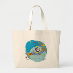 Jongen in ruimteschip grote tote bag