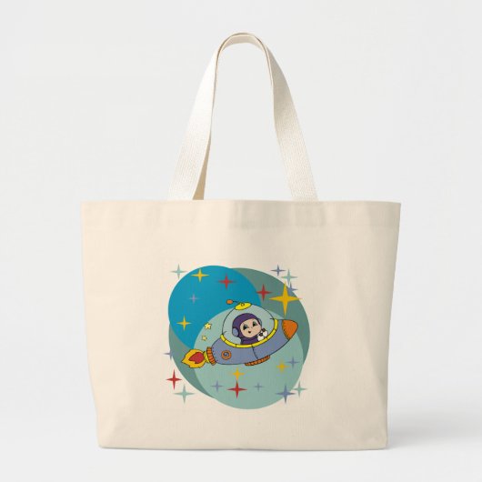 Jongen in ruimteschip grote tote bag (Voorkant)