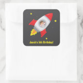 Jongen in ruimteschip ruimte verjaardagsfeestje st vierkante sticker (Tas)