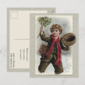 jongen in sneeuw met prettige kerstcadeautjes feestdagenkaart (Voorkant / Achterkant)