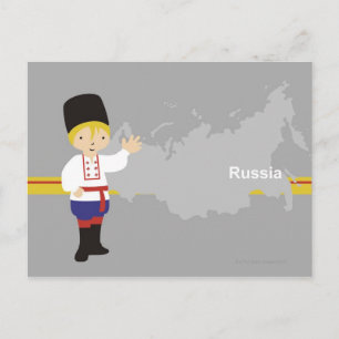 Jongen in traditionele Russische kleding voor de o Briefkaart