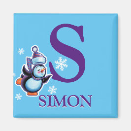 Jongen initiaal pinguïn fridge magneet