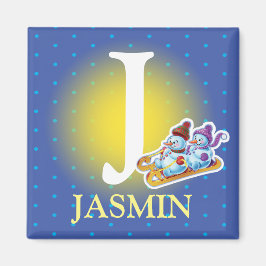 Jongen initiaal sneeuwpoppenkop magneet