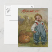Jongen Jack O Lantern Pompoen Hooioppervlakte Voll Briefkaart (Voorkant / Achterkant)