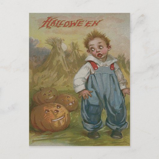 Jongen Jack O Lantern Pompoen Hooioppervlakte Voll Briefkaart (Voorkant)
