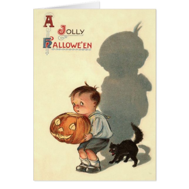 Jongen Jack O Lantern Schaduw Zwarte Kat (Voorkant)