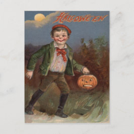 Jongen Jack O Lantern Snoep of een Leuke Streek Briefkaart