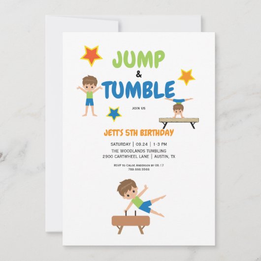 Jongen Jump & Tumble Gymnastics Birthday Party Kaart (Voorkant)