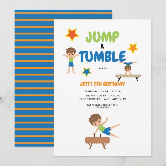 Jongen Jump & Tumble Gymnastics Birthday Party Kaart (Voorkant / Achterkant)