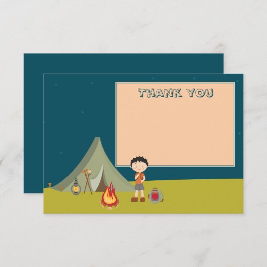 Jongen kamperende verjaardagsfeestje bedankt je pl (Voorkant / Achterkant)