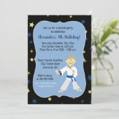 Jongen Karate Birthday Invitations Blue Belt Kaart (Staand voorkant)