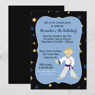 Jongen Karate Birthday Invitations Paarse Belt Kaart