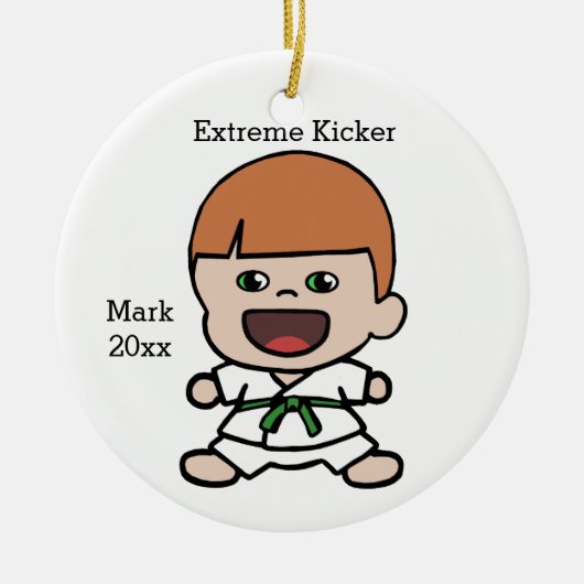 Jongen Karate kerstversiering Keramisch Ornament (Voorkant)