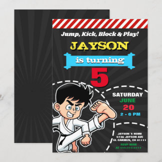 JONGEN KARATE KID VERJAARDAGSUITNODIGING TEMPLATE KAART