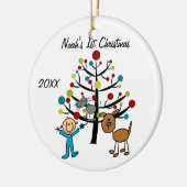 Jongen, kat en hond 1e kerst Gepersonaliseerd Orna Keramisch Ornament (Links)