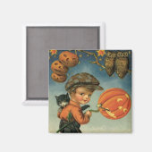 Jongen Kat Jack O' Lantern Uil Sterren Magneet (Voorkant / Achterkant)
