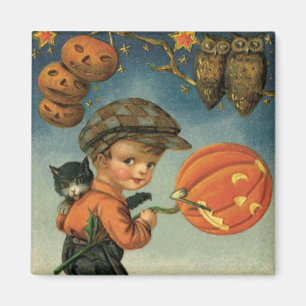 Jongen Kat Jack O' Lantern Uil Sterren Magneet
