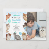 Jongen Kat Pawty Dieren Verjaardag Foto Kaart (Voorkant)