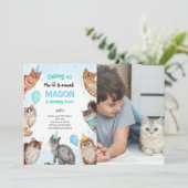 Jongen Kat Pawty Dieren Verjaardag Foto Kaart (Staand voorkant)