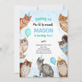 Jongen Kat Pawty Dieren Verjaardag Kaart