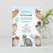 Jongen Kat Pawty Dieren Verjaardag Kaart (Staand voorkant)