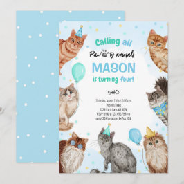 Jongen Kat Pawty Dieren Verjaardag Kaart