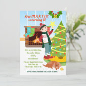 Jongen Kerst verjaardagsfeest uitnodiging (Staand voorkant)