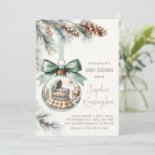 Jongen Kerstboom Hanger Winter Baby Borrel Kaart (Staand voorkant)