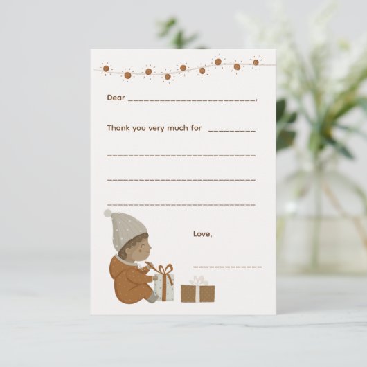 Jongen Kerstmis Bedankt opmerking, vul kaart in (Staand voorkant)
