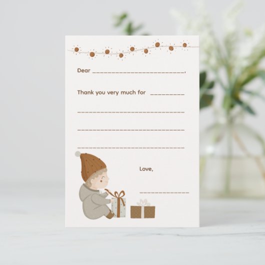 Jongen Kerstmis Bedankt opmerking, vul kaart in (Staand voorkant)