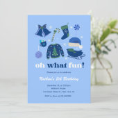 Jongen Kerstmis Thema Verjaardag Vakantie Blauwe K Kaart (Staand voorkant)