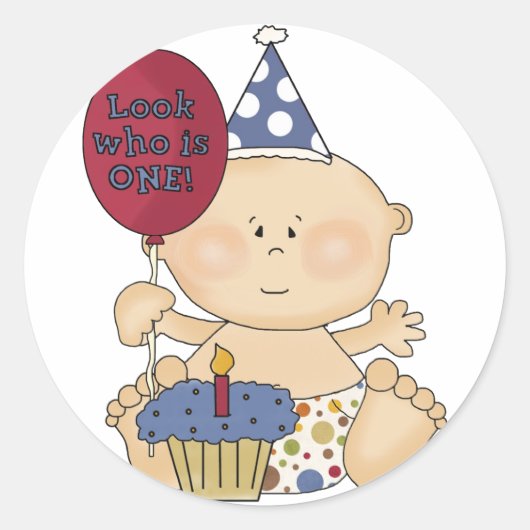 Jongen Kijk eens wie er één T-shirts en cadeautjes Ronde Sticker (Voorkant)