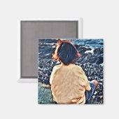 Jongen kijken zonsondergang magneet (Voorkant / Achterkant)