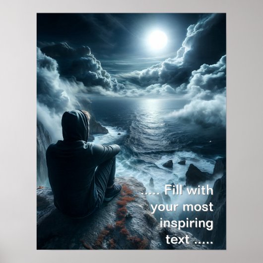 Jongen kijkt naar de golven poster (Voorkant)