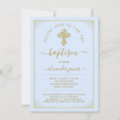 Jongen Klassiek Blauw Goud Doop Kaart (Voorkant)