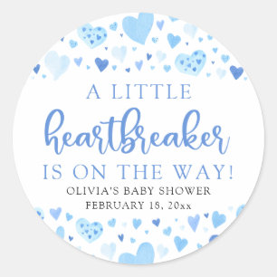 Jongen Kleine Hartbreker Blauwe Valentijn Baby Sho Ronde Sticker