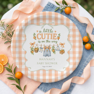 Jongen Kleine Moppie Sinaasappel Citrus Baby Showe Papieren Bordje