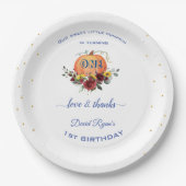 Jongen kleine pompoen Thanksgiving 1e verjaardag Papieren Bordje (Voorkant)