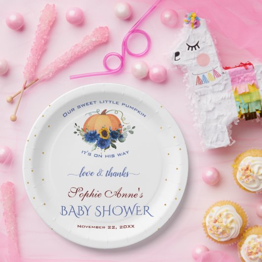  Jongen Kleine Pompoen Thanksgiving Baby Shower    Papieren Bordje (Feest)