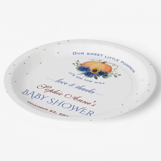  Jongen Kleine Pompoen Thanksgiving Baby Shower    Papieren Bordje (Gekanteld)