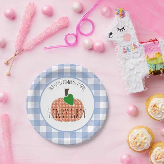 Jongen kleine pompoenblauw eerst eerste verjaardag papieren bordje (Feest)