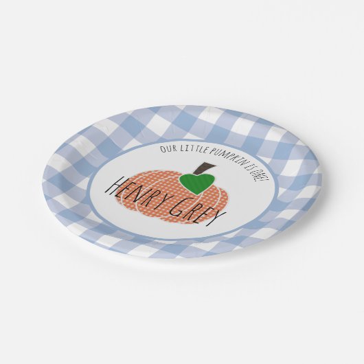 Jongen kleine pompoenblauw eerst eerste verjaardag papieren bordje (Gekanteld)