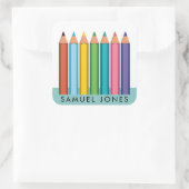 Jongen kleurpotloden terug naar school vierkante sticker (Tas)