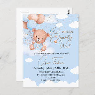 Jongen knuffel beer baby shower uitnodiging Briefk