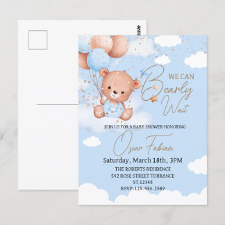 Jongen knuffel beer baby shower uitnodiging Briefk